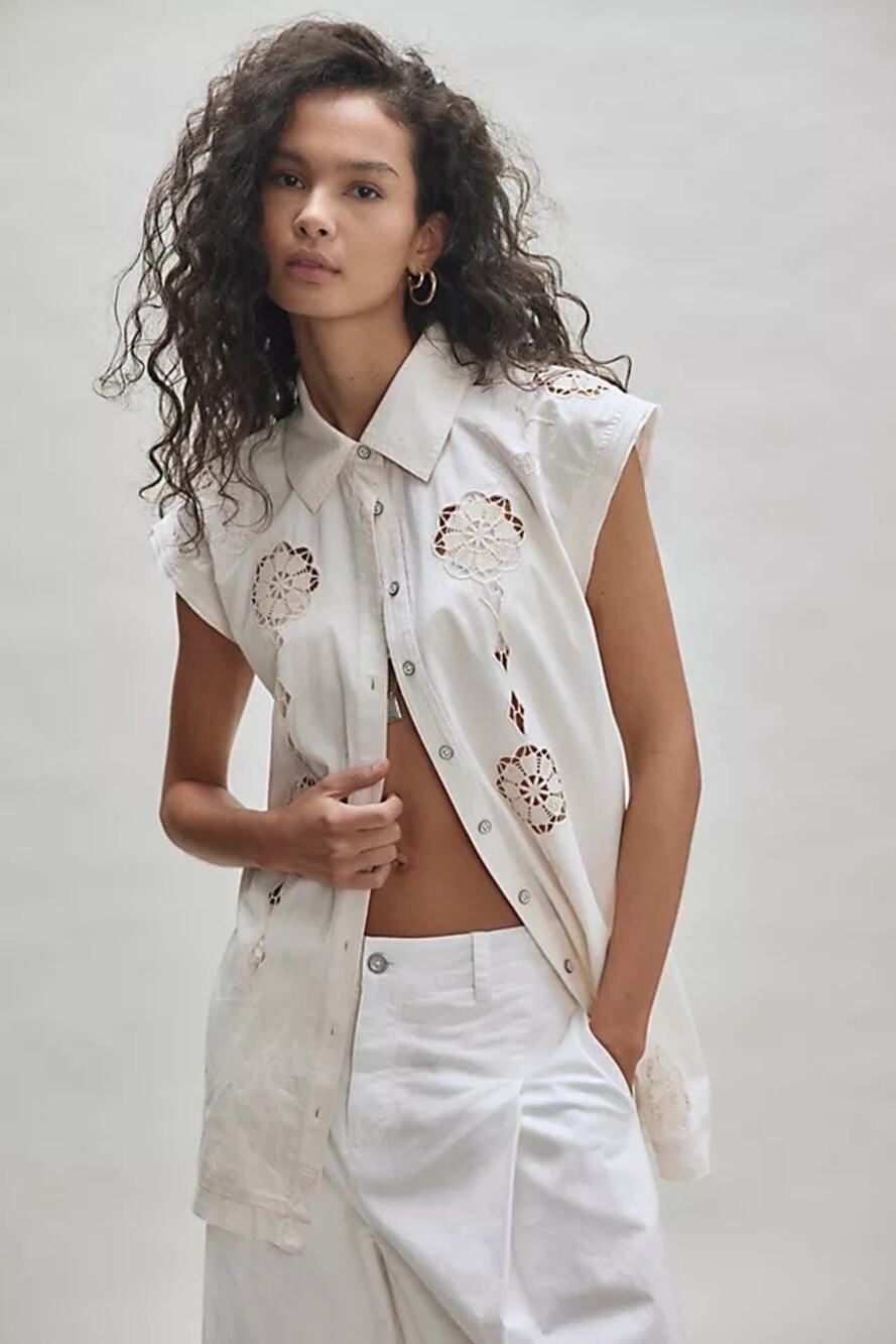 NWT free people we the free desert lace button down shirt